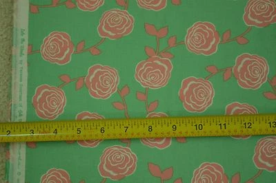 22" Long x 44", Peach Floral on Mint-Green Quilt Cotton, Moda/Goertzen, M6867 - Image 1 of 4