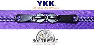 YKK Nylon Coil Zipper Tape # 10 Purple 5 yards with 5 Black Zipper Sliders