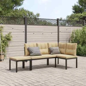 Garden Bench Set with Cushions 3 pcs Black Powder-coated Steel vidaXL - Picture 1 of 9