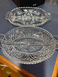 2 Vintage Clear Glass Oval Divided Relish Dishes - Picture 1 of 4