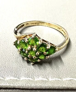 Anello Diopside Oro Cromato 9ct Oro Solido 9K Grappolo Pietra Verde Granato - Foto 1 di 11
