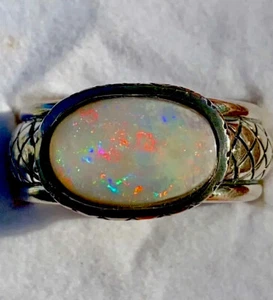 BRIGHT RED GALAXY 2.85ct LIGHTNING RIDGE AUSTRALIA BLACK OPAL STERLING RING Sz-9 - Picture 1 of 22