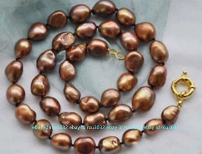Fashion 8-9mm Natural Coffee Baroque Freshwater Pearl Necklace Jewelry 18' - Image 1 of 4