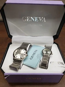 Geneva Classic Collection Quartz Watch Gift Set Box Men Women His/Her Couple - Picture 1 of 5