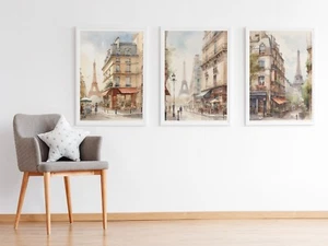 Set of 3 Eiffel Tower Watercolour Wall Art Paris Prints Poster Pictures A3 A4 A5 - Picture 1 of 6