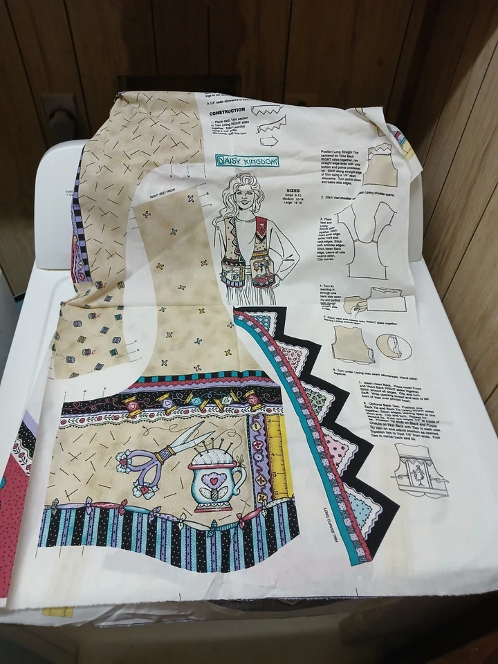 Acogedor chaleco de costura Daisy Kingdom panel de tela costurera gráficos adulto S M L #515434 Foto 1 de 3