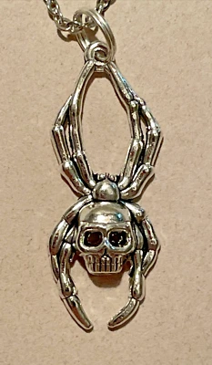 Skull Head Spider Necklace 20” Stainless Pirate Jewelry Gothic Halloween NEW Foto 1 de 4