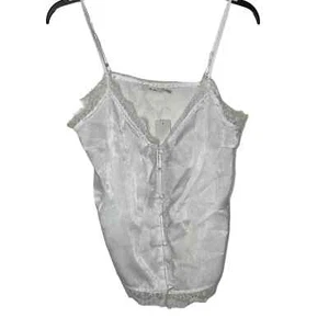 Francesca Mi Ami White Lace Trim Cami Tank Top Strappy Front Button Women Small - Picture 1 of 9
