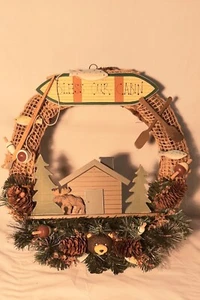 Bless Our Cabin Wreath Wilderness Bear Moose Fishing Boating Camping Homestead - Picture 1 of 5