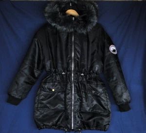 Boohoo schwarze Jacke warmer Wintermantel UK Größe 8 Fellkapuze mit abnehmbarem Fell - Bild 1 von 14
