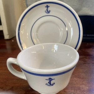 Vtg. WWII Shenango China - U.S. Navy Fouled Anchor Deep Saucer And Footed Cup - Picture 1 of 9