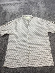 Green Bamboo Shirt Mens XL White Geometric Argyle Short Sleeve Hawaiian Casual - Picture 1 of 8