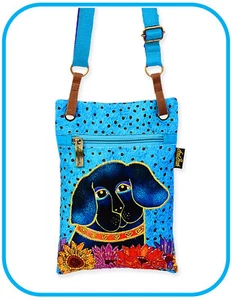 Laurel Burch #LB8692 Matisse in Flower~Dog~Canvas 6"x8.5" Crossbody Bag~Zipper~ - Picture 1 of 4