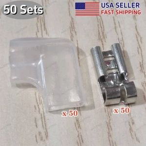 50 Sets Female Flag Spade Terminals Wire Connectors Insulating Sleeve 6.3mm - Picture 1 of 7