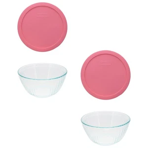 Pyrex 7402 6-Cup Sculpted Glass Bowls and 7402-PC Retro Pink Lids (2-Pack) - Picture 1 of 3