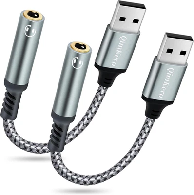 (Paquete de 2) Tarjeta de sonido estéreo externa, USB-A a 3,5 mm TRRS hembra de 4 polos, USB a Foto 1 de 4