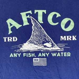 AFTCO T-Shirt Men's XL Pocket Tee Blue Short Sleeve Fishing Graphic Print - Picture 1 of 7