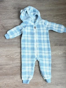 Carter's Bebé Niño 18M Azul Cuadros Cremallera Franela Capucha Body Dormir Usado en Excelente Condición - Imagen 1 de 3