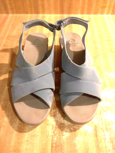 Sandali Clarks 10M Giselle Annadel Caddell Clara blu scamosciati zeppa slingback