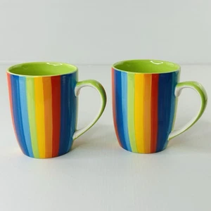 Tazze Terra Condivise Arcobaleno Colorate Luminose Dipinte A Mano In Thailandia X2 - Foto 1 di 8