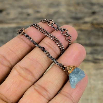 Trillion Natural Aquamarine Rough Mozambique Garnet Electroformed Pendant Copper - Image 1 of 4