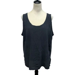 100% Silk Black Tank Top XL Sleeveless Minimalist Layering Shell Quiet Luxury - Picture 1 of 5