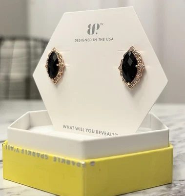 Bomb Party OG Earrings “She’s Got That Boss Mindset” Black Onyx CZ Rose Gold - Image 1 of 3