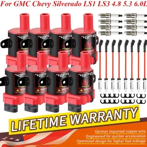 8 Pack D585 Ignition Coils +Spark Plugs +Wires fit Chevy Silverado GMC 4.8L 5.3L - Picture 1 of 18