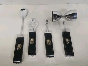Vintage Coctail Bar Set Of 4 Collectable Gift Interior Party Leather Handles - Picture 1 of 7