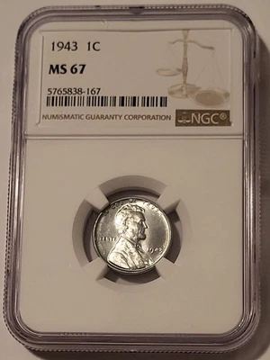 NGC 1943 Lincoln Wheat Steel Cent Unc MS67 (C) - Image 1 of 4