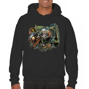 Dinosaur Jungle Sweatshirt T-Rex Triceratops Brachiosaurus Jurassic Hoodie - Picture 1 of 57