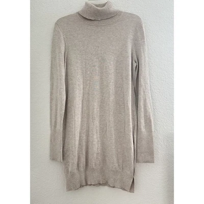 Suéter túnica cuello alto Peruvian Connection tejido S beige L/S aberturas neutro Pima Foto 1 de 4