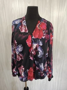 Women's Dark Floral Fairy Casual Top Size M Office Outdoor Church Date Night - Picture 1 of 9