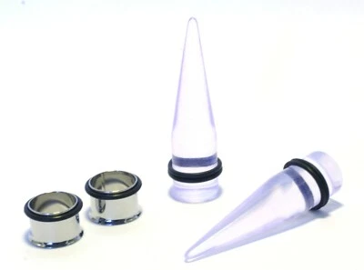 Kit de estiramiento de oreja túneles transparentes de 7/8" 22 mm y túneles de acero 316L medidores medición Foto 1 de 2
