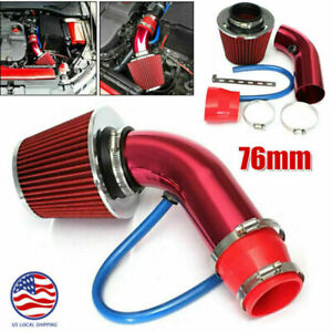 3" Car Red Cold Air Intake Filter Aluminum Induction Flow Hose Pipe with Clamps