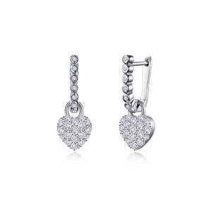 *BRAND NEW* Sterling Silver Platinum-Bonded with 1.04CTW Heart Hoop Earrings - Picture 1 of 2