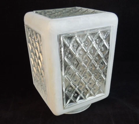 MID CENTURY LIGHT GLOBE CUBE Frosted w/ Diamond Pattern 5" T 4 " W 2.75" open Cover