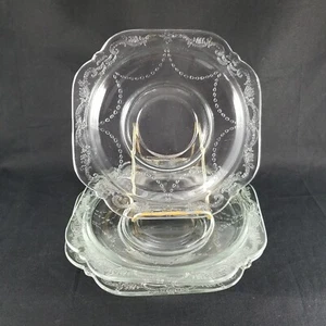 Vintage Federal Depression Madrid Glas klar quadratisch Untertasse 5 3/4" Durchmesser 3er Set - Bild 1 von 6