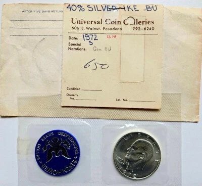 1972-S IKE $1 40% Silver Gem BU in Original Cellophane with Authentic Token - Image 1 of 4