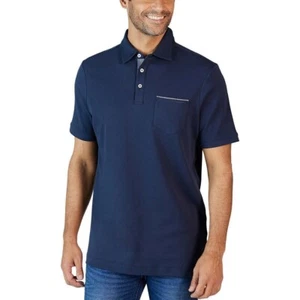 Tahari Men's Fine Cotton Interlock Short Sleeve Polo Shirt, NAVY, S - Picture 1 of 6