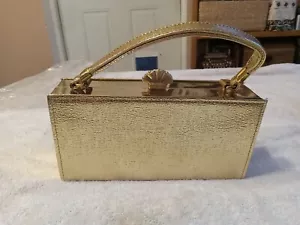 Vintage Handbag Purse Pocketbook Frame Box Gold Lame Glam Shiny 1950's 8x4x2 - Picture 1 of 6