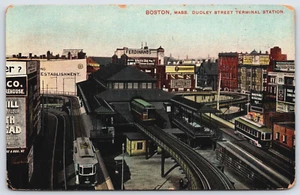 Postcard MA Boston Herald Dudley Street Terminal Train Stn Rueters Sterling Ale - Picture 1 of 2