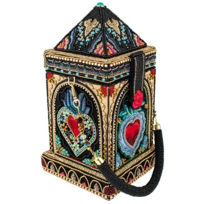 Mary Frances Casa de Corazones Cuentas Corazón Rojo Bolso de Mano Negro Dorado Bolso Cartera NUEVO Foto 1 de 4