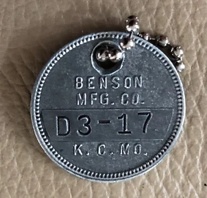 VTG Tool Check Tag: BENSON MFG CO; Kansas City MO; Plastic & Metal Fabrication - Picture 1 of 2