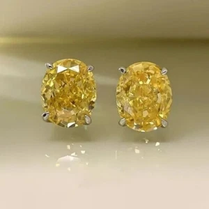 2Ct Oval Cut Yellow Citrine Women Stud Push Back Earring's 14k White Gold Plated - Picture 1 of 3