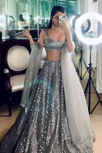 ESTILO BOLLYWOOD KASTURI SEDA LEHENGA CHOLI CON DUPATTA PARA USO DE RECEPCIÓN - Imagen 1 de 9