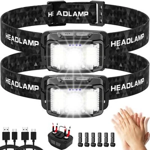 Headlamp Rechargeable,2 Pack 2000 Lumen Ultra Bright Led Headlamp16 Modes Motion - Picture 1 of 7