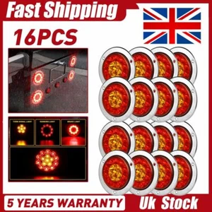 16X 4inch Round Red White 16-LED Truck Trailer Brake Stop Turn Signal Tail Light - Picture 1 of 10