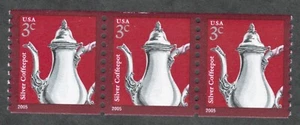 US. 3759. 3c. Silver Coffeepot, American Design. Coil Strip of 3. MNH. 2005 - Picture 1 of 1