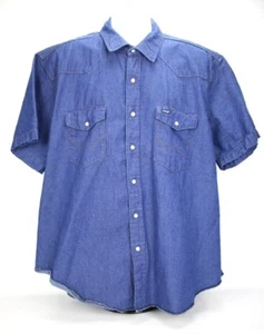 Wrangler Hemd Herren 2X Blau Denim Kurzarm Pearl Snap Western Freizeit Jeans - Bild 1 von 6